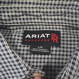 Ariat Navy and White Plaid Work Shirt with FR Logo